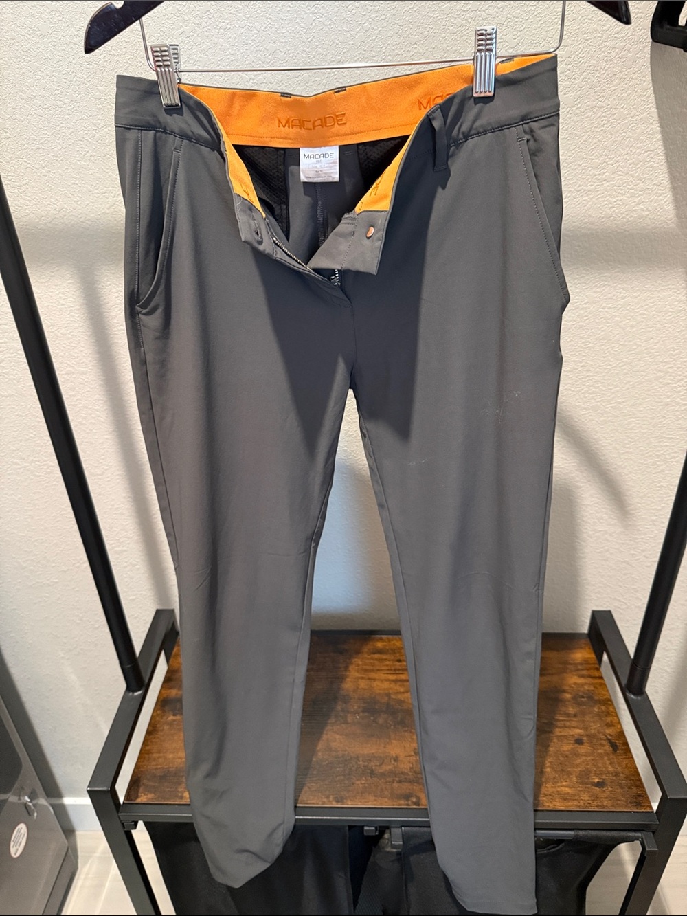 Macade Women's Gray Cropped Ankle Pants with Orange Waistband